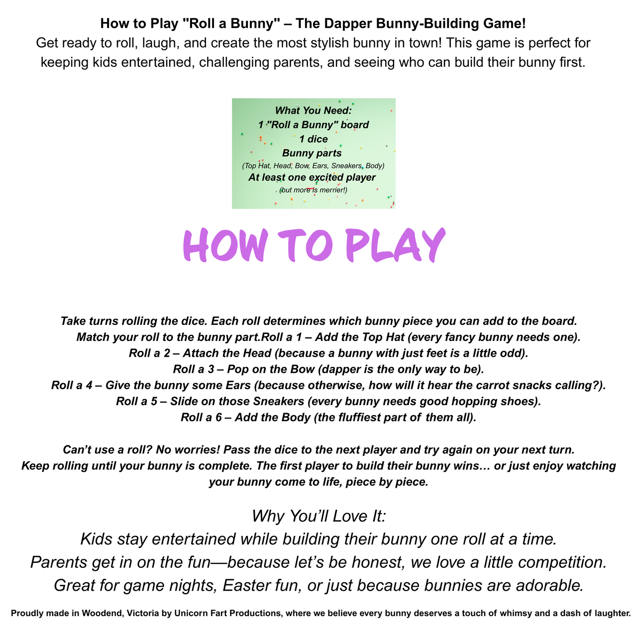 Roll a Bunny Game - Unicorn Fart Productions