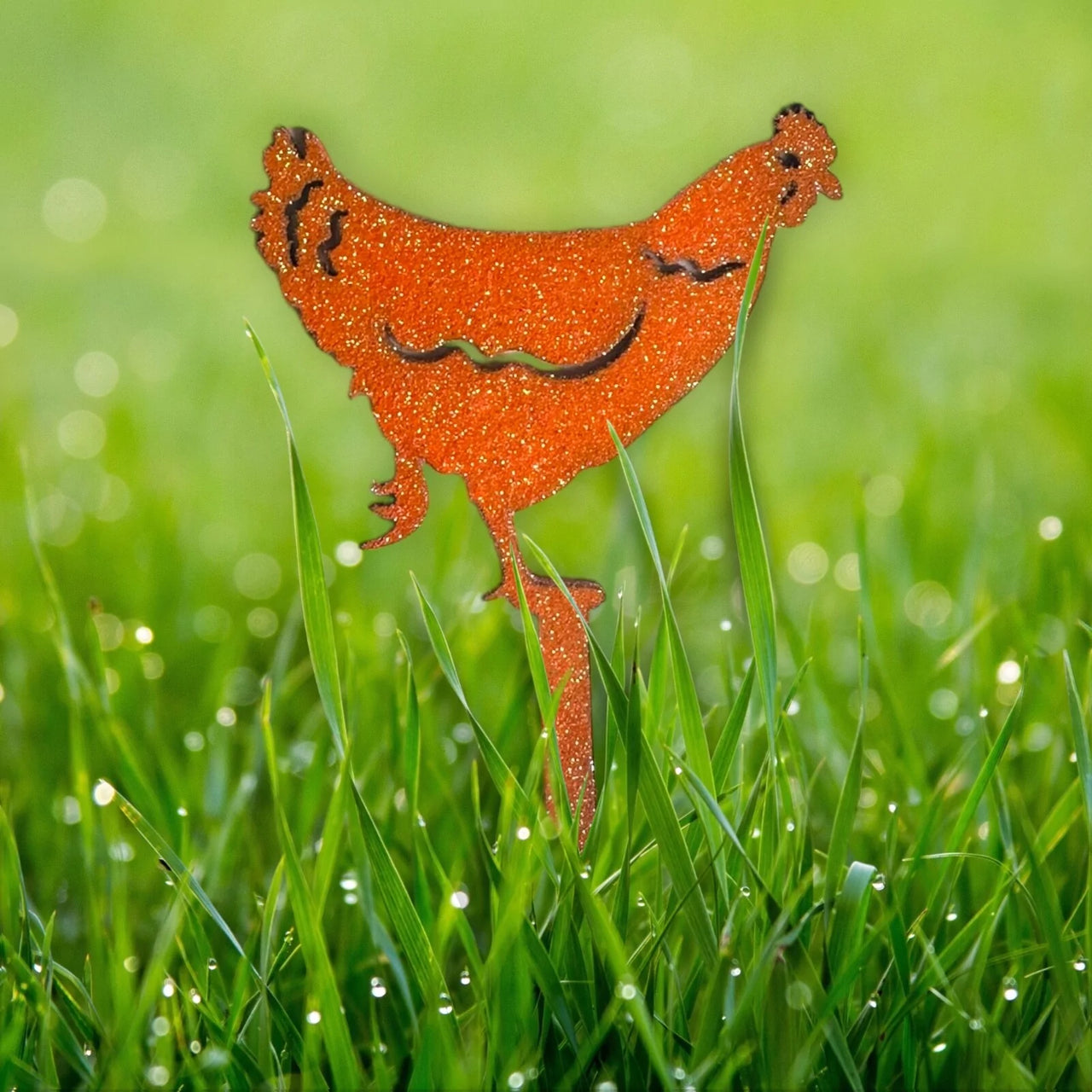 Handmade plant stakes with a difference - Sparkling Orange Hen
