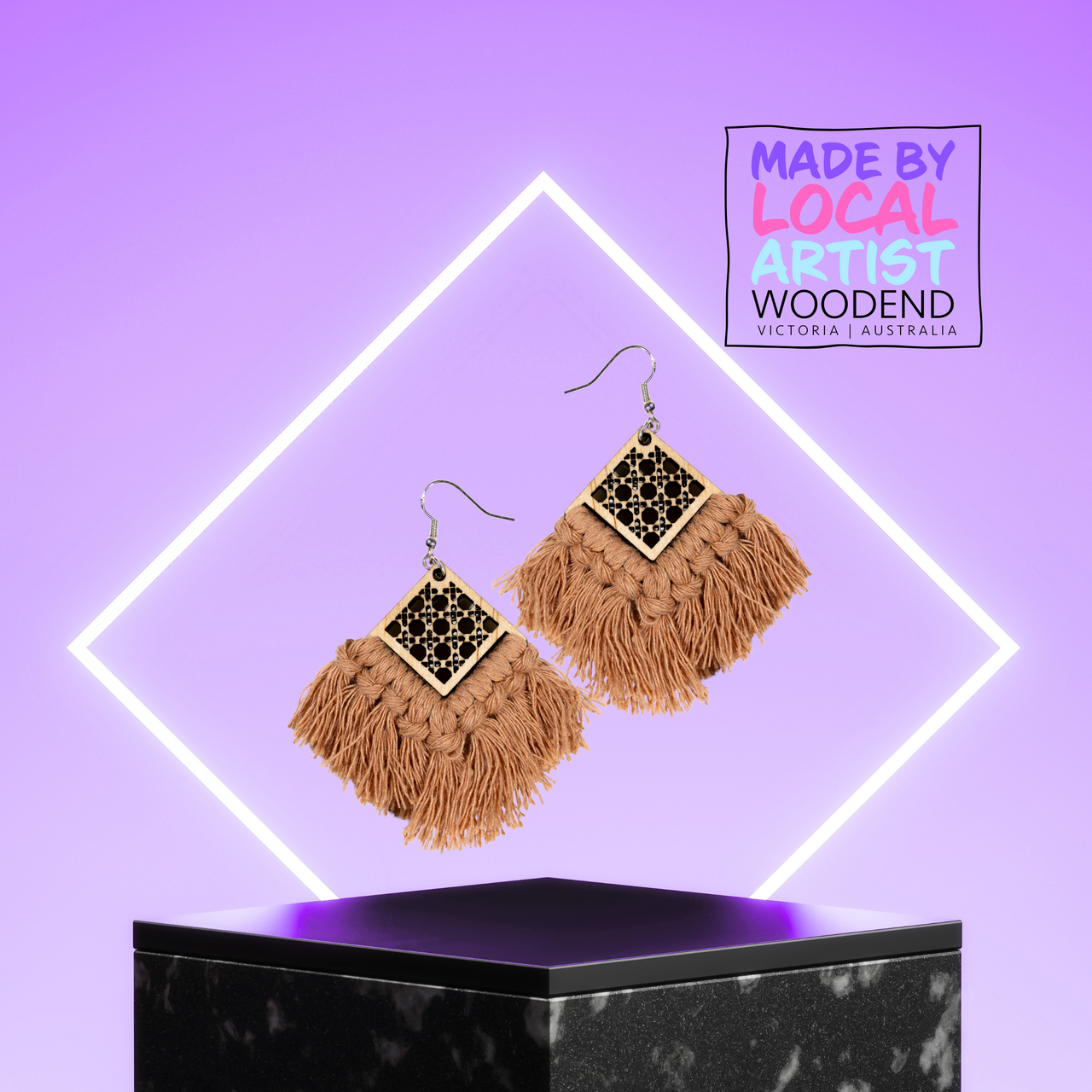 Macramé Earrings - Square Lattice - Unicorn Fart Productions
