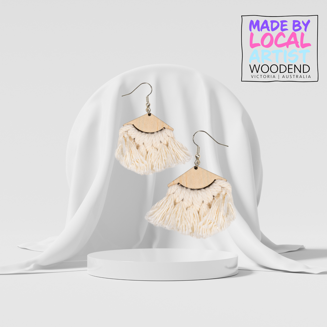 Macramé Earrings - White - Unicorn Fart Productions