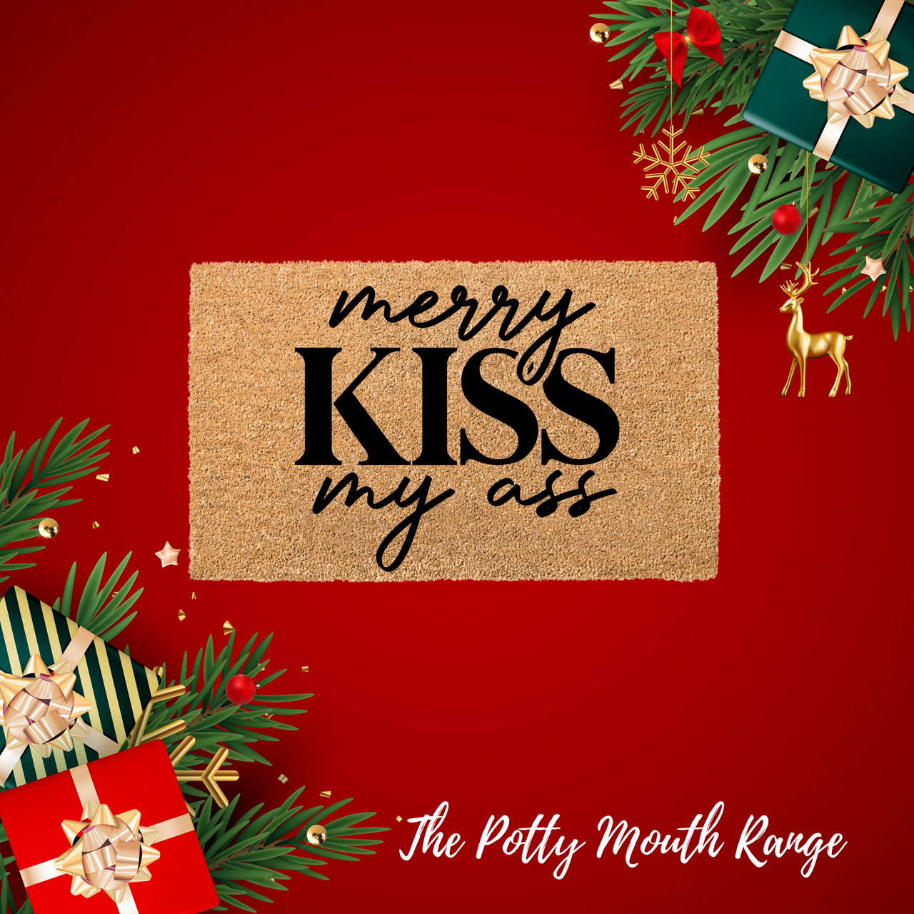 Merry Kiss my A&^&  Doormat - Unicorn Fart Productions