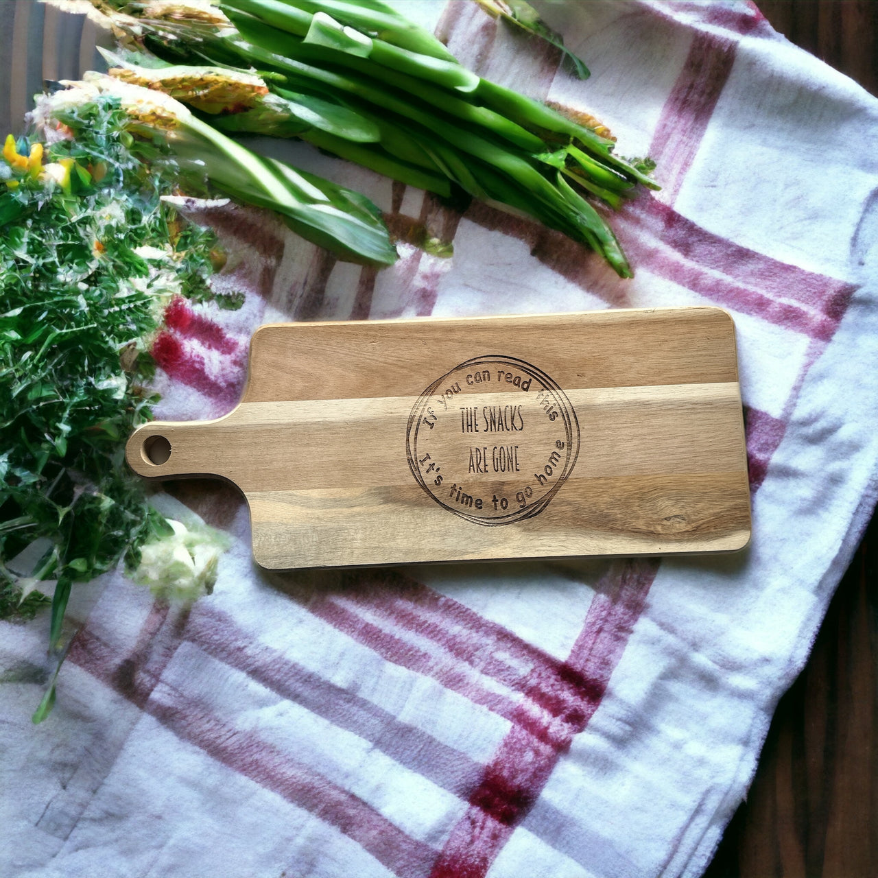 Wooden Serving Board with handle - The Snacks are Gone