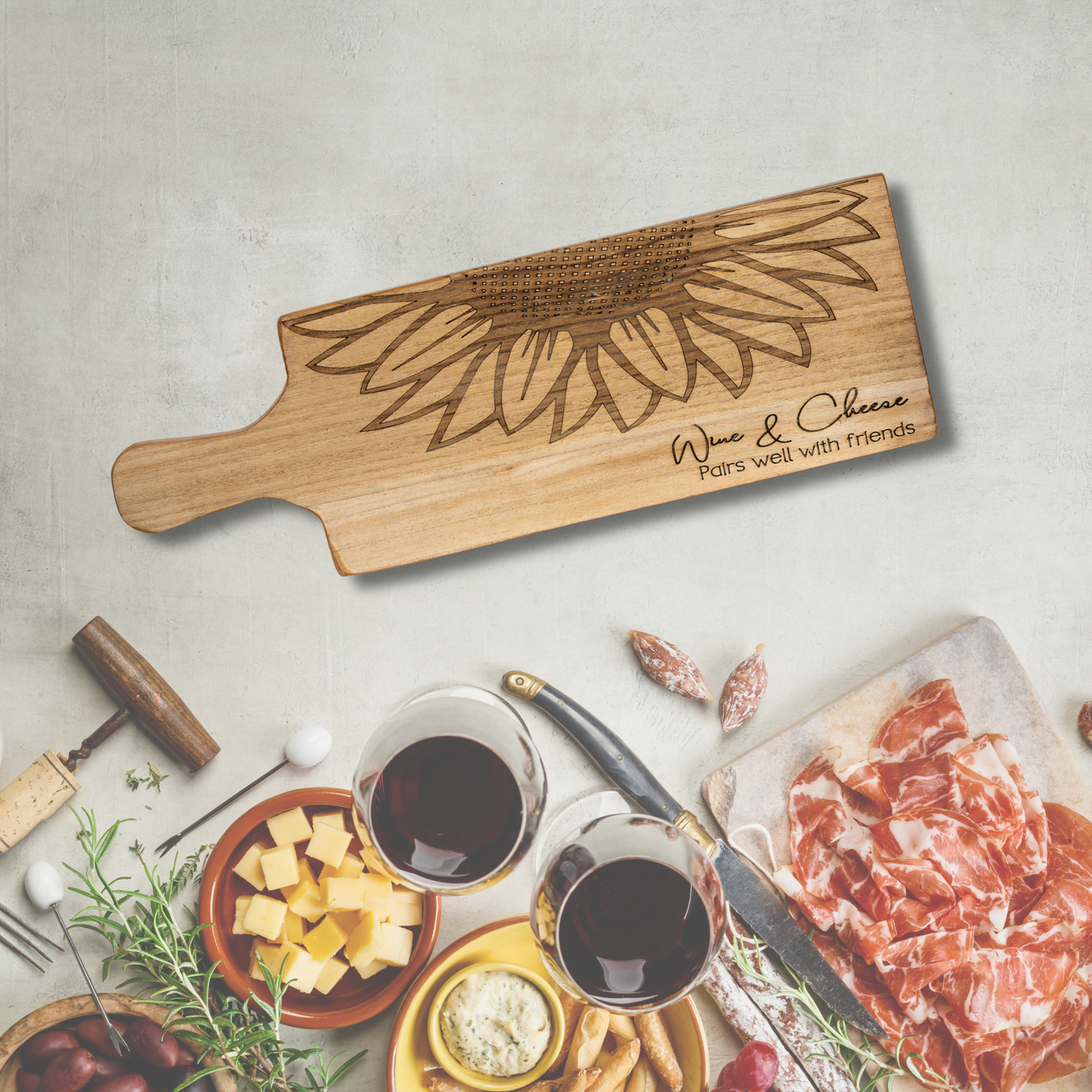 Wine and Cheese Serving Board with Handle - Unicorn Fart Productions