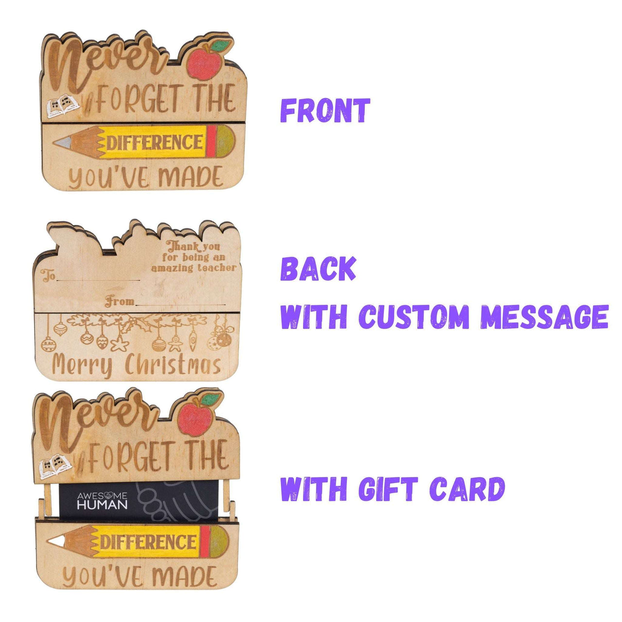 Custom Never Forget the Difference Teacher Gift Card Holder - Unicorn Fart Productions