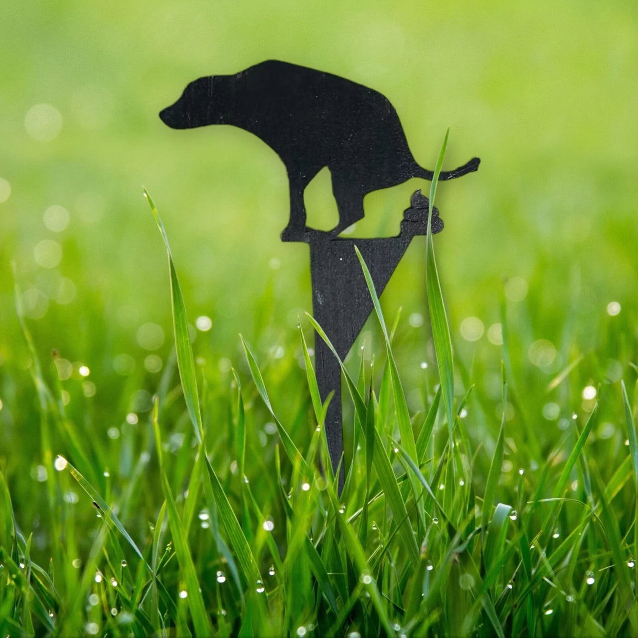 Handmade plant stakes with a difference - Pooping Dog - Black - Unicorn Fart Productions