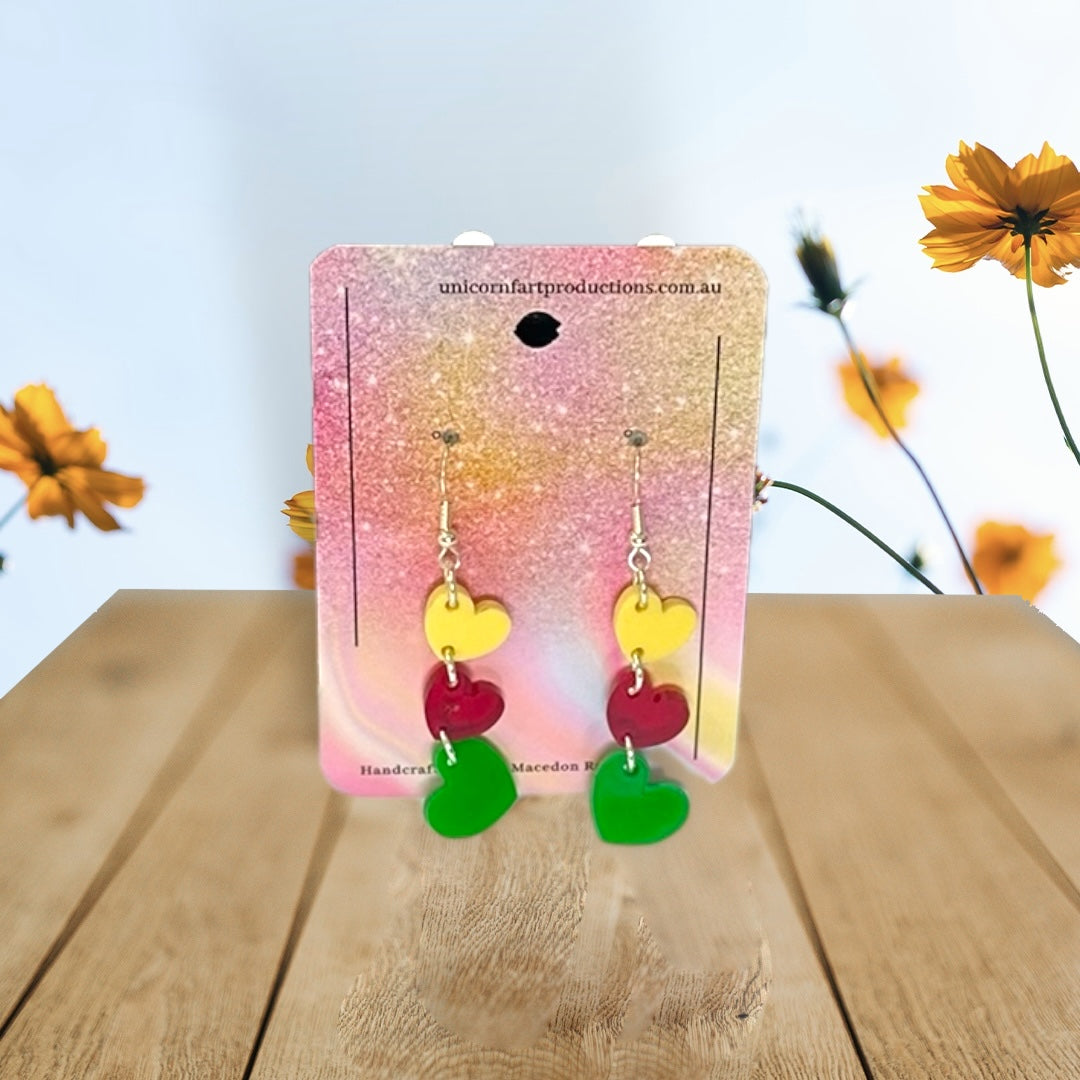 Acrylic handmade earrings  - 3 Small Hearts - Unicorn Fart Productions