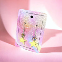 Acrylic handmade earrings  - Glitter, Yellow 2 Stars - Unicorn Fart Productions