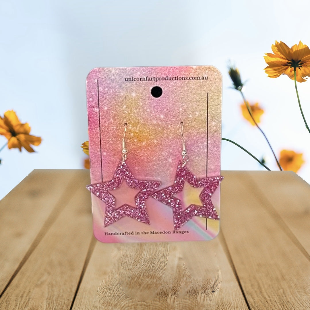 Acrylic handmade earrings  - Pink Glitter Star - Unicorn Fart Productions