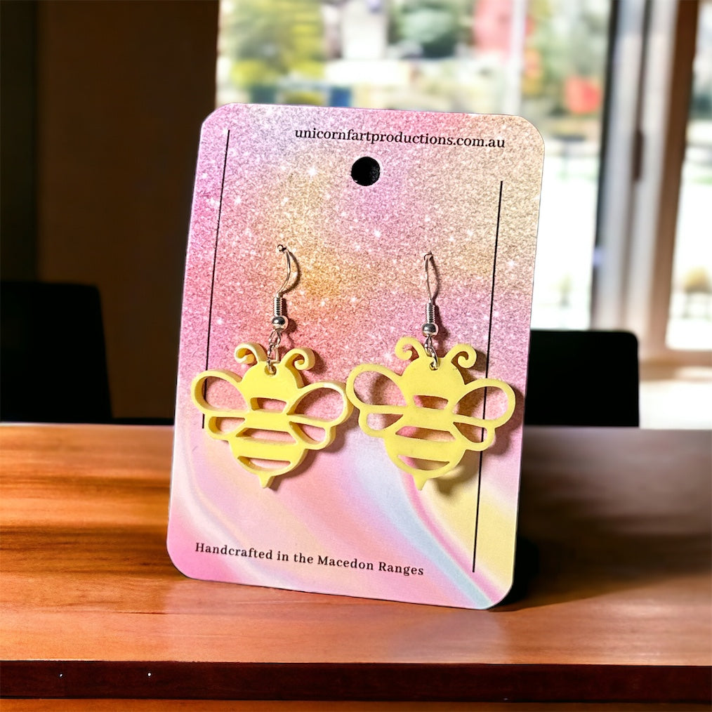 Acrylic handmade earrings  -  Yellow Bubble Bees - Unicorn Fart Productions