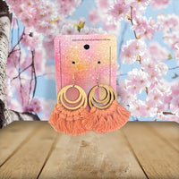 Handmade Wooden Macramé Earrings - Circles - Pale Pink - Unicorn Fart Productions