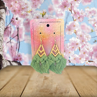 Handmade Wooden Macramé Earrings - Diamond - Mint Green - Unicorn Fart Productions
