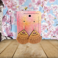 Handmade Wooden Macramé Earrings - Triangle curve - Tan - Unicorn Fart Productions