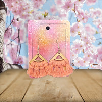 Handmade Wooden Macramé Earrings - Triangle Round - Pale Pink - Unicorn Fart Productions