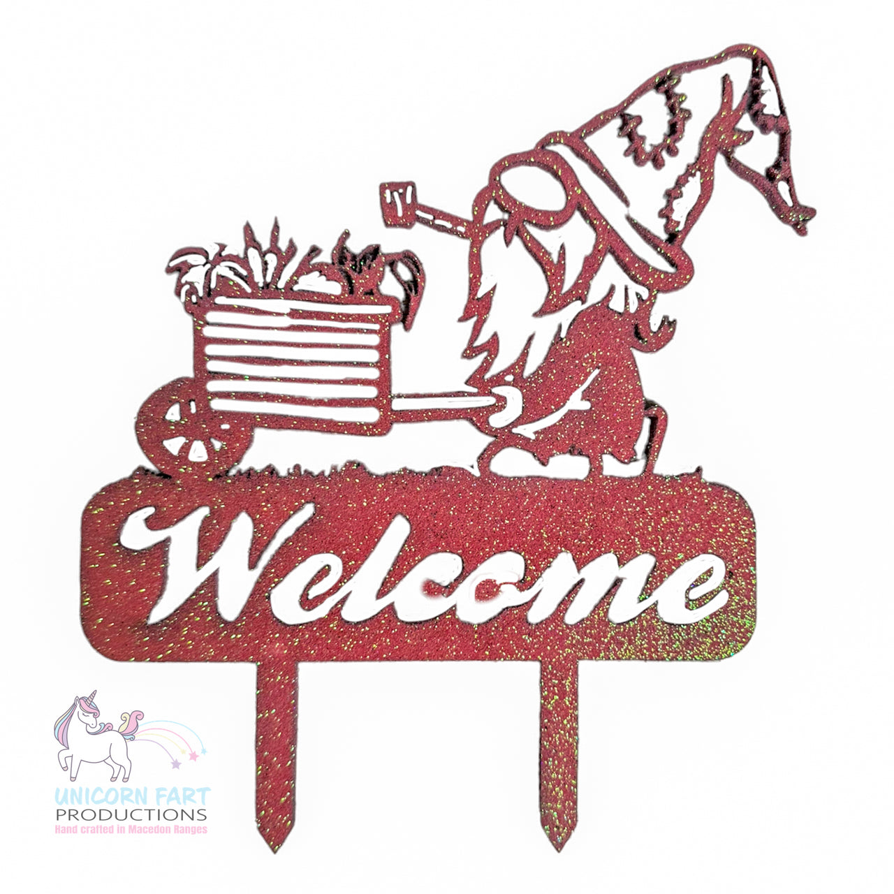 Cake Topper - Pink Glitter - Welcome Gnome