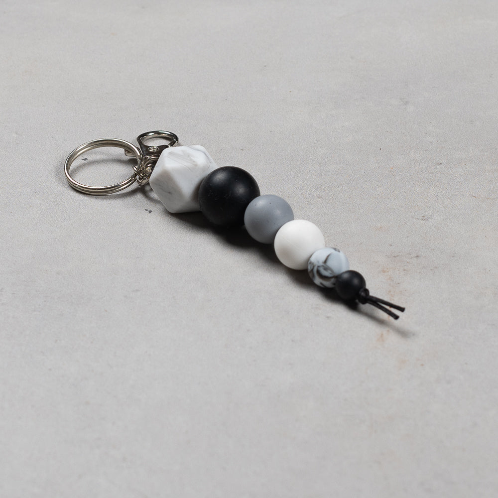 Hand Crafted silicone key chain with clip - White Marble Hex - Unicorn Fart Productions