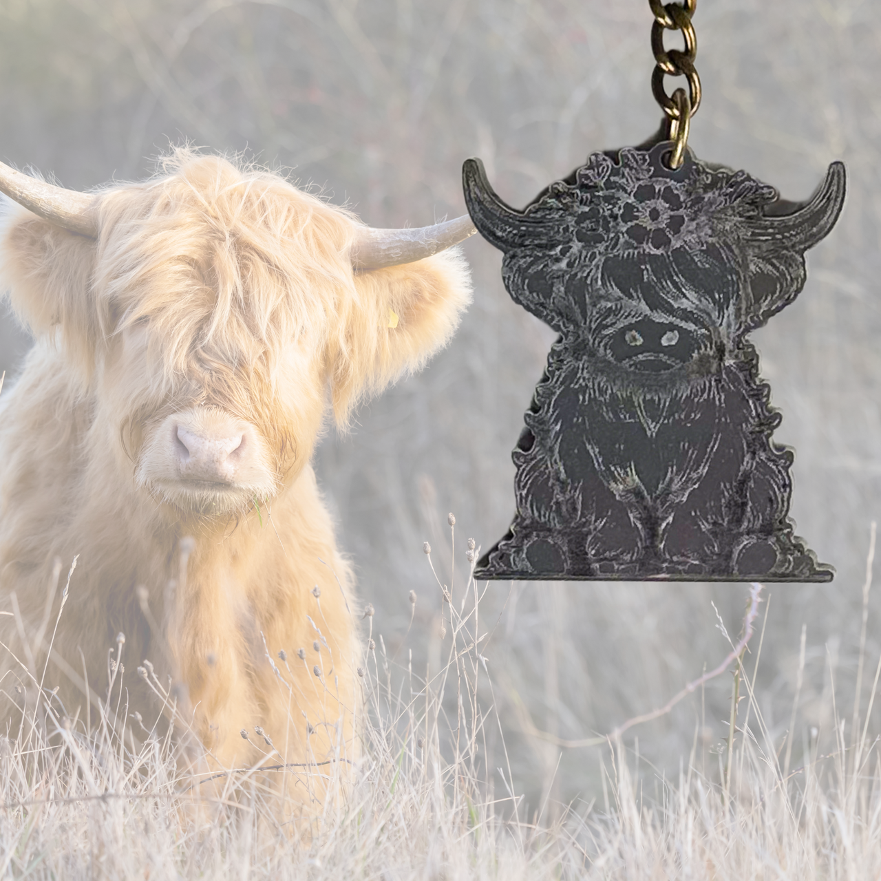 Highland Cow Shaped Keychain - Choose a Style - Unicorn Fart Productions