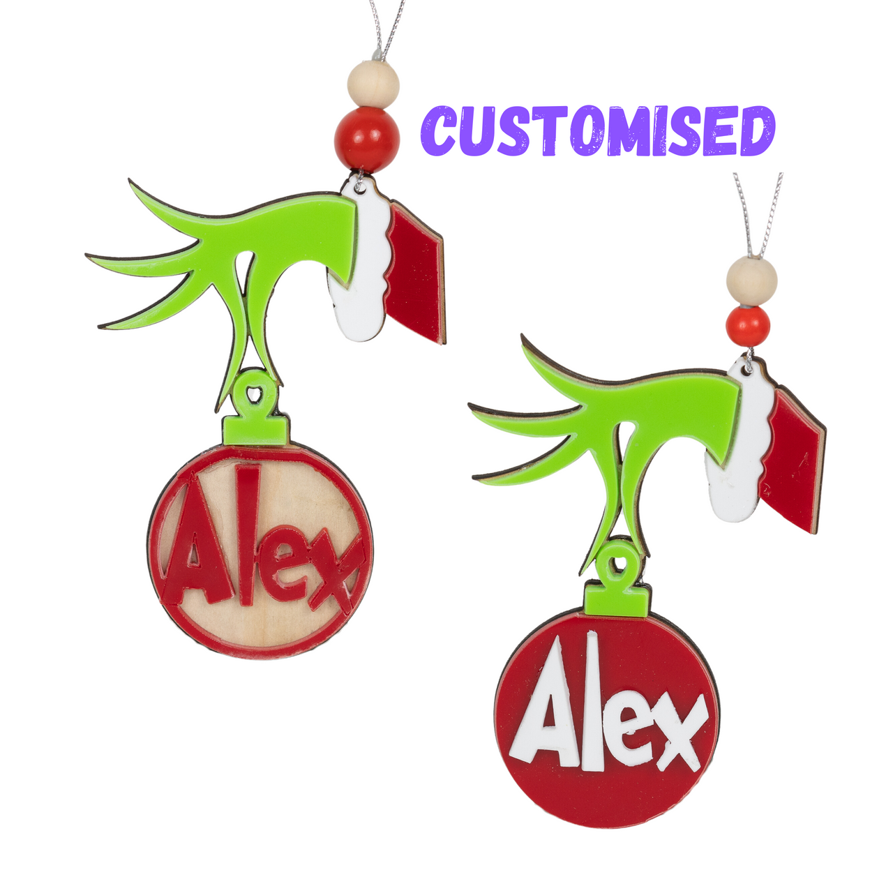 Personalised Grinch Hand Ornament - Unicorn Fart Productions