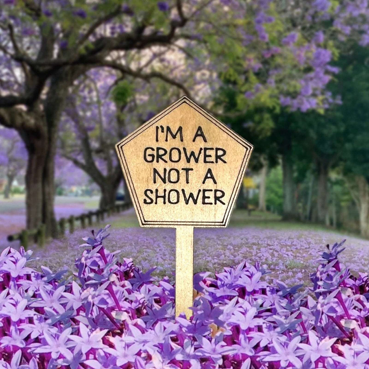 Funny Plant Stakes - Made from Sustainable Timber - IM A GROWER NOT A SHOWER - Unicorn Fart Productions