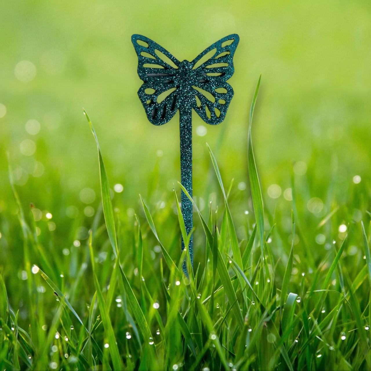 Handmade plant stakes with a difference - Sparkling Green Butterfly