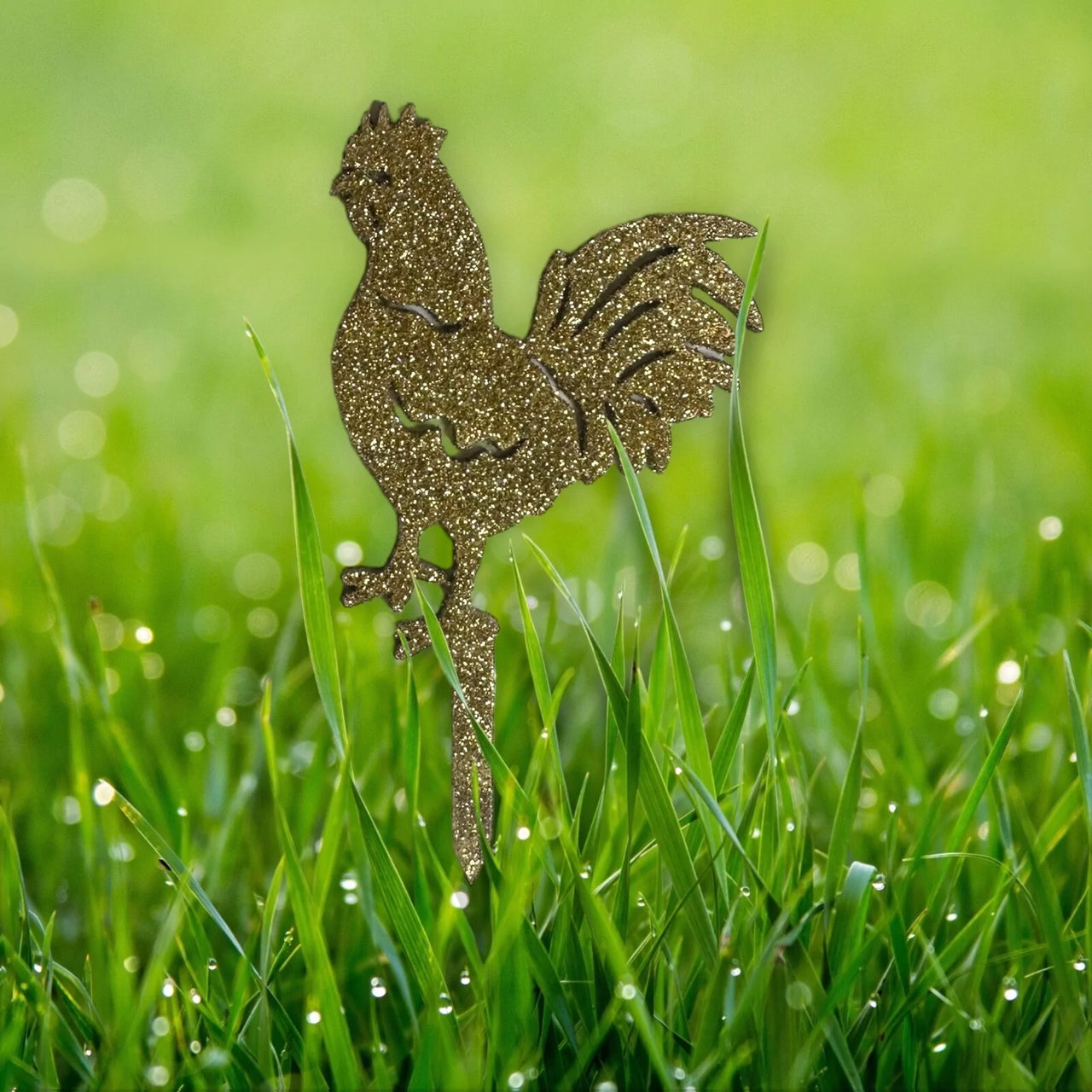 Handmade plant stakes with a difference -Sparkling Gold Rooster