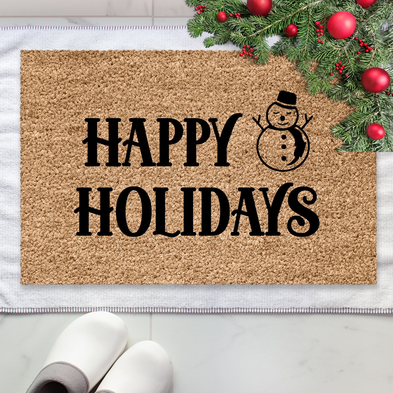 Happy Holidays Snowman  Doormat - Unicorn Fart Productions