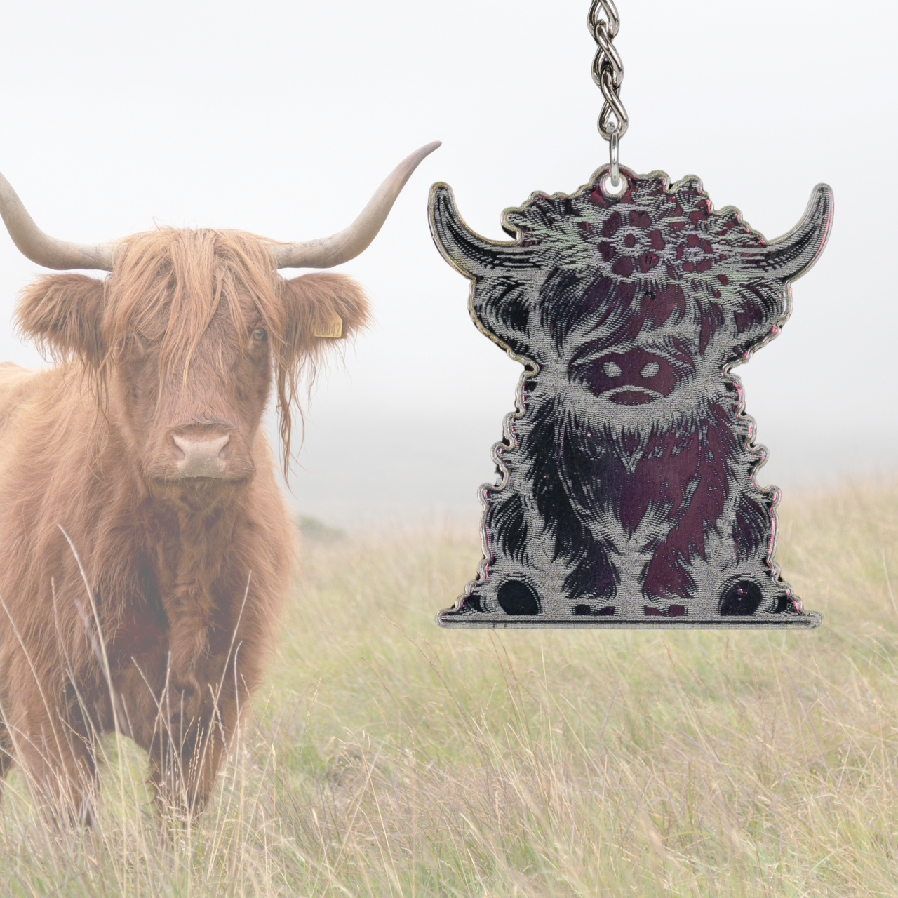 Highland Cow Shaped Keychain - Choose a Style - Unicorn Fart Productions