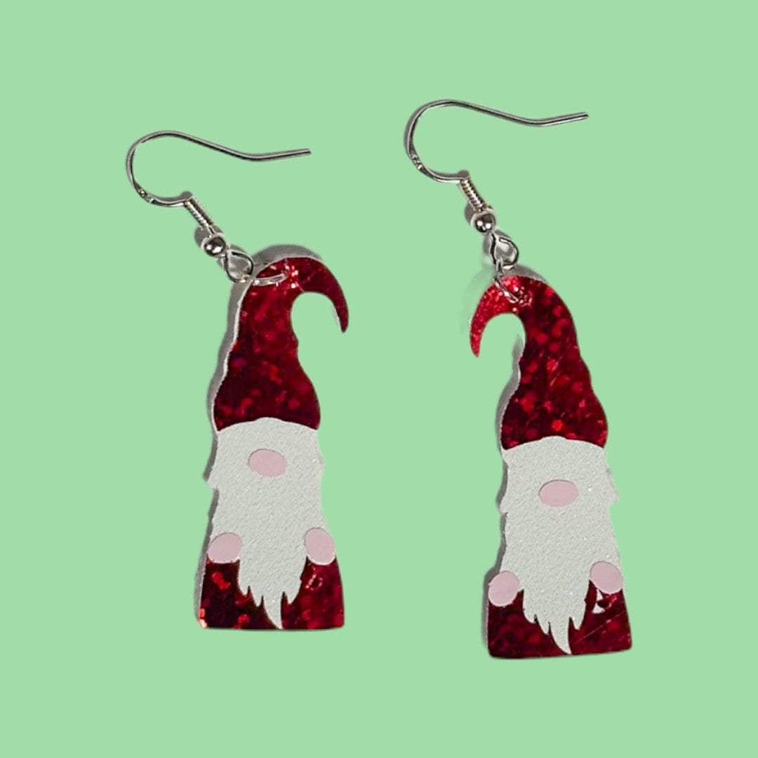 Santa with Red Glitter Hats Earrings - Unicorn Fart Productions