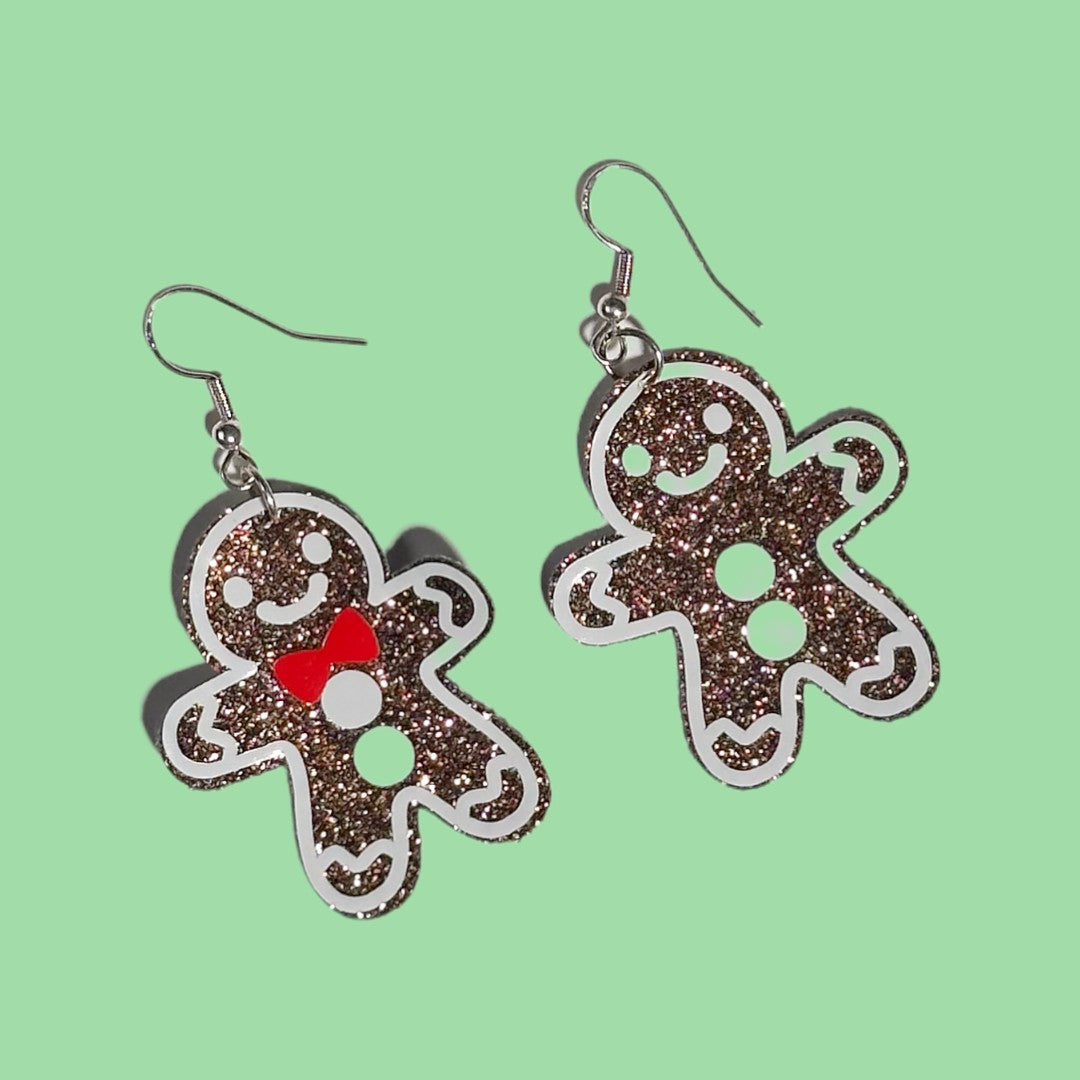 Gingerbread Man Red Bowtie Earrings - Unicorn Fart Productions