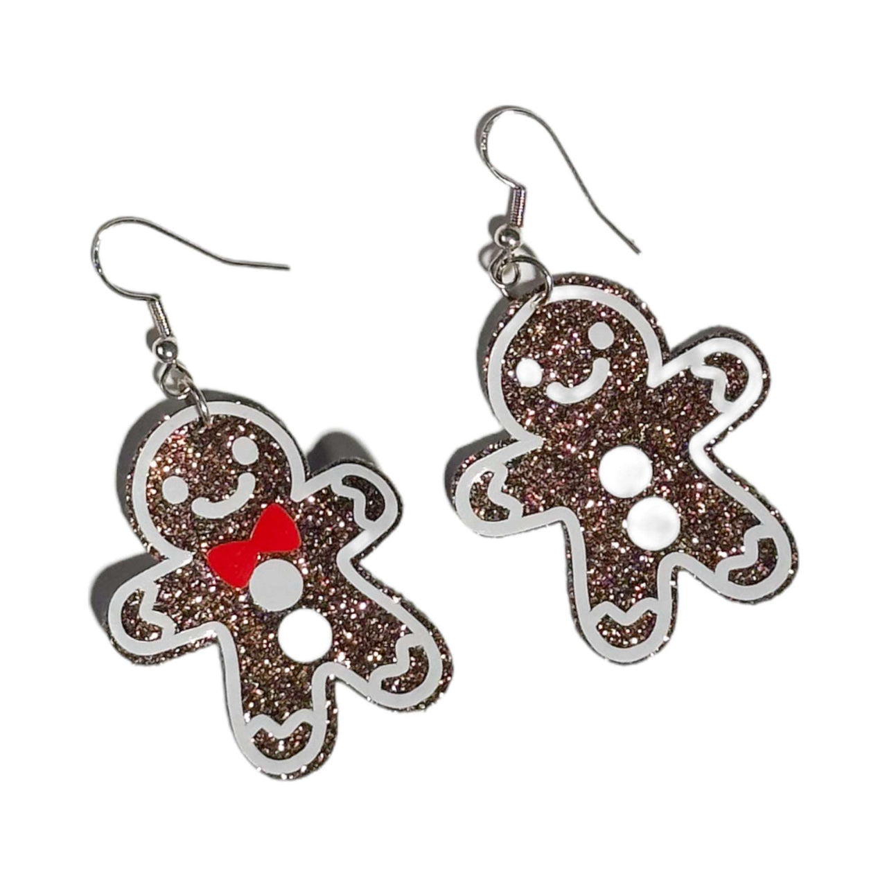 Gingerbread Man Red Bowtie Earrings - Unicorn Fart Productions