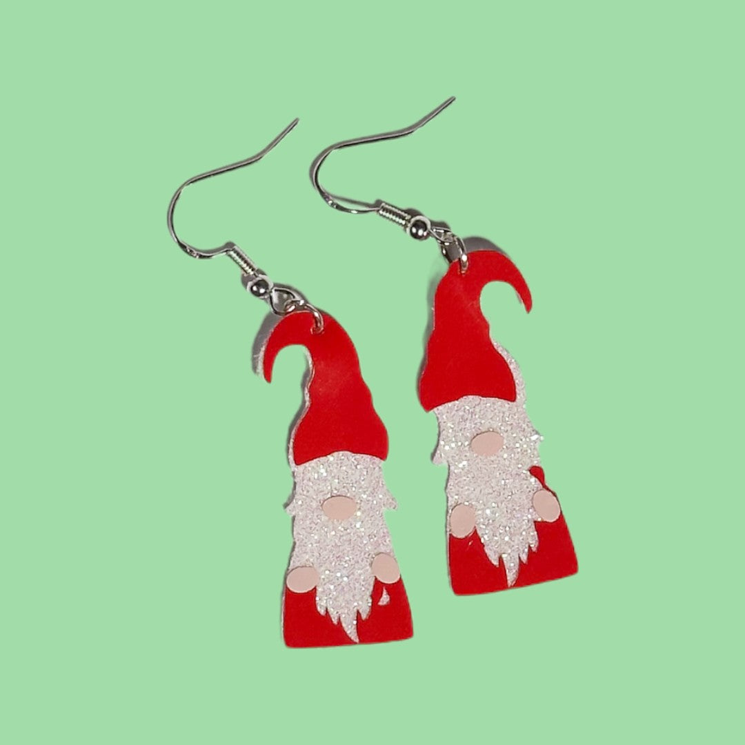 Santa with Glitter Beard Earrings - Unicorn Fart Productions