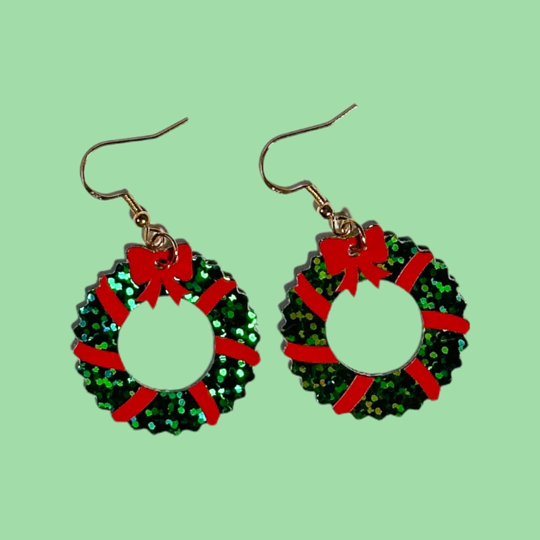 Christmas Wreath Earrings - Unicorn Fart Productions