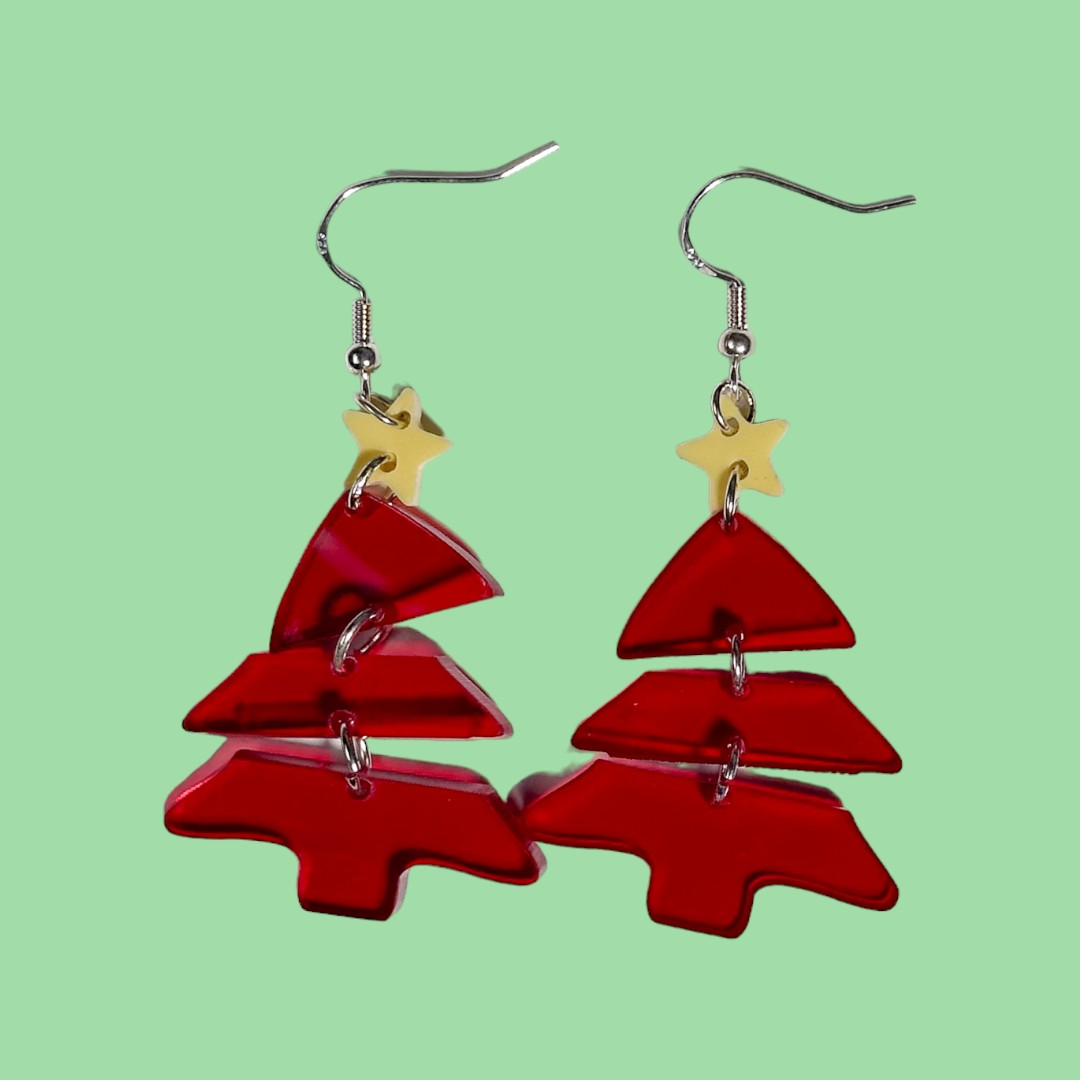 4pc Red Tree & Star Earrings - Unicorn Fart Productions