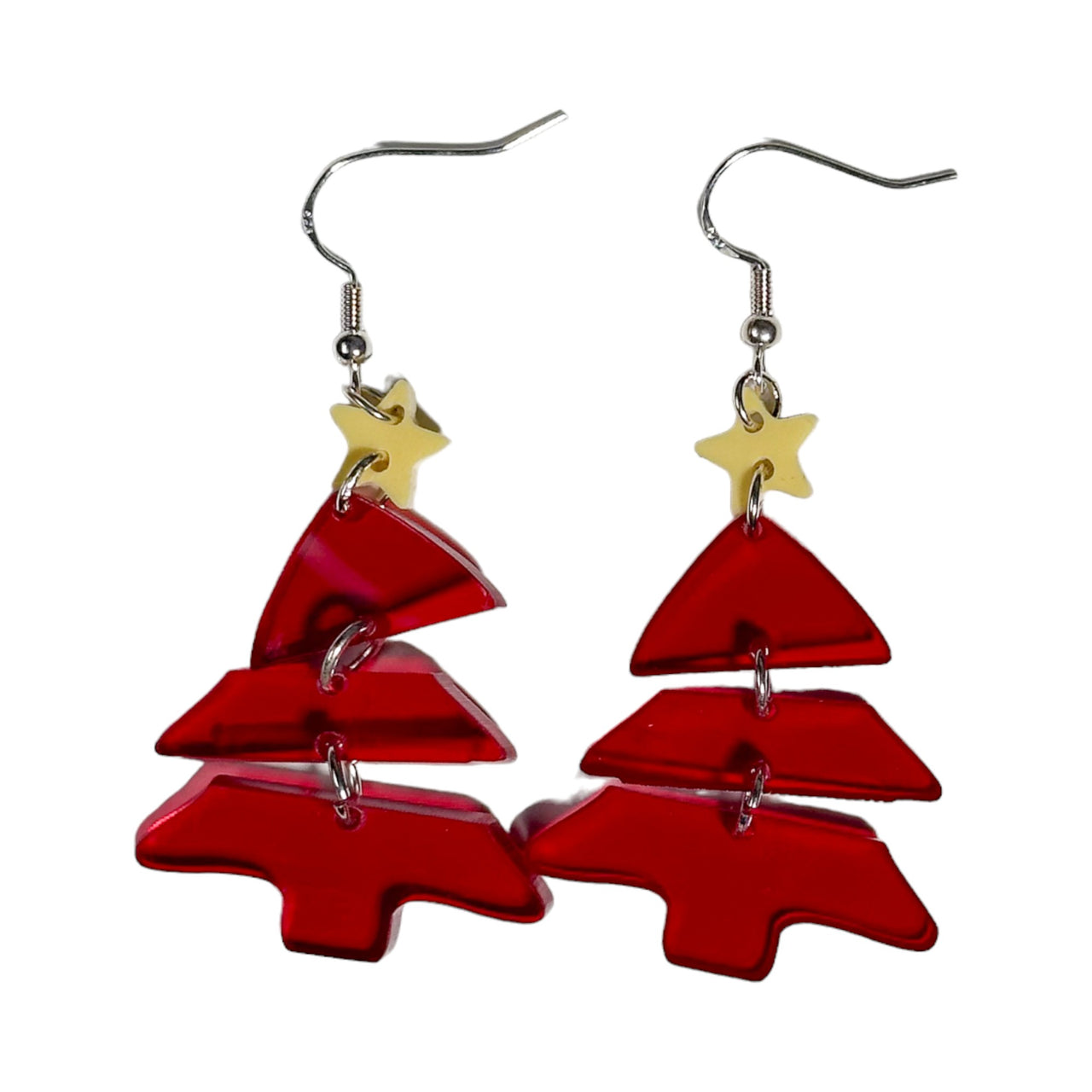 4pc Red Tree & Star Earrings - Unicorn Fart Productions