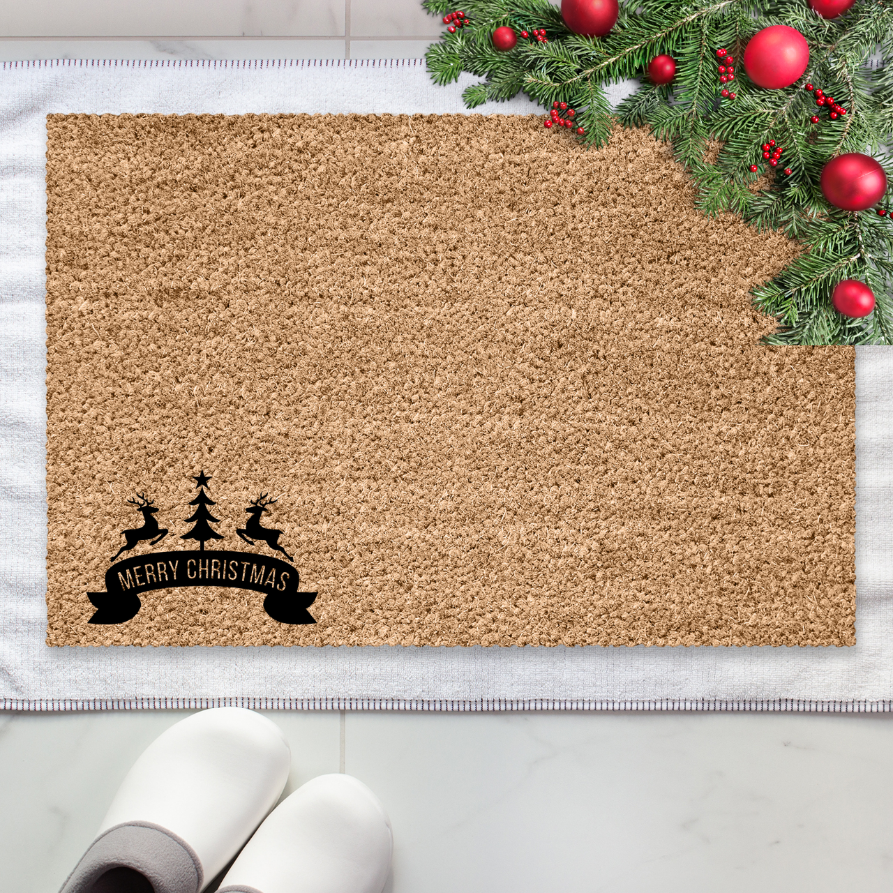 Merry Christmas Reindeer Small  Doormat - Unicorn Fart Productions