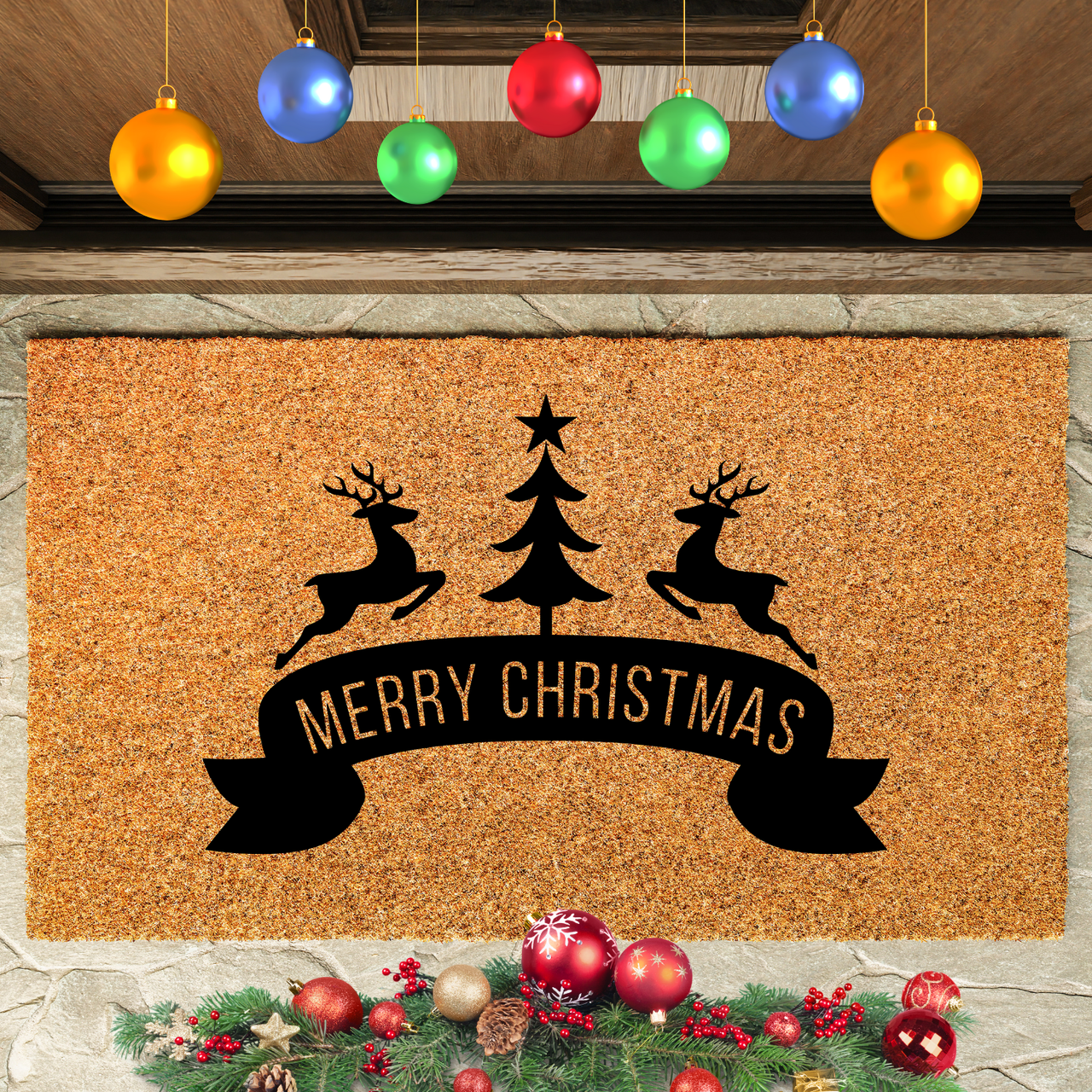 Merry Christmas Reindeer Large  Doormat - Unicorn Fart Productions