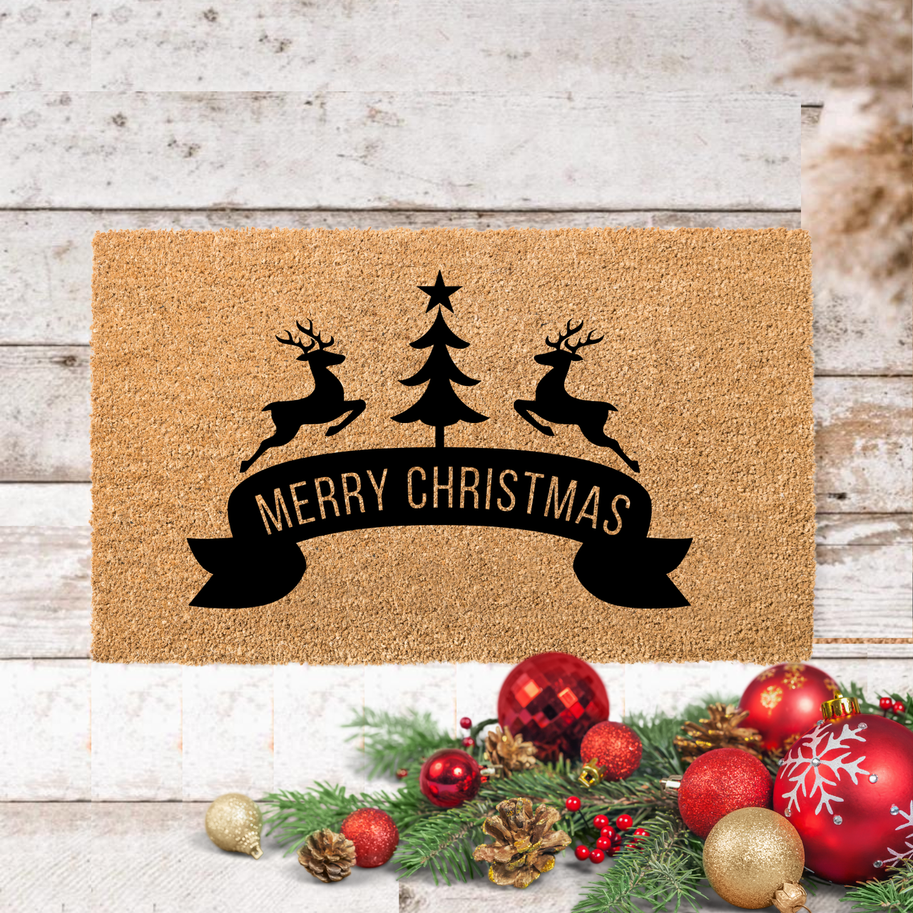 Merry Christmas Reindeer Large  Doormat - Unicorn Fart Productions