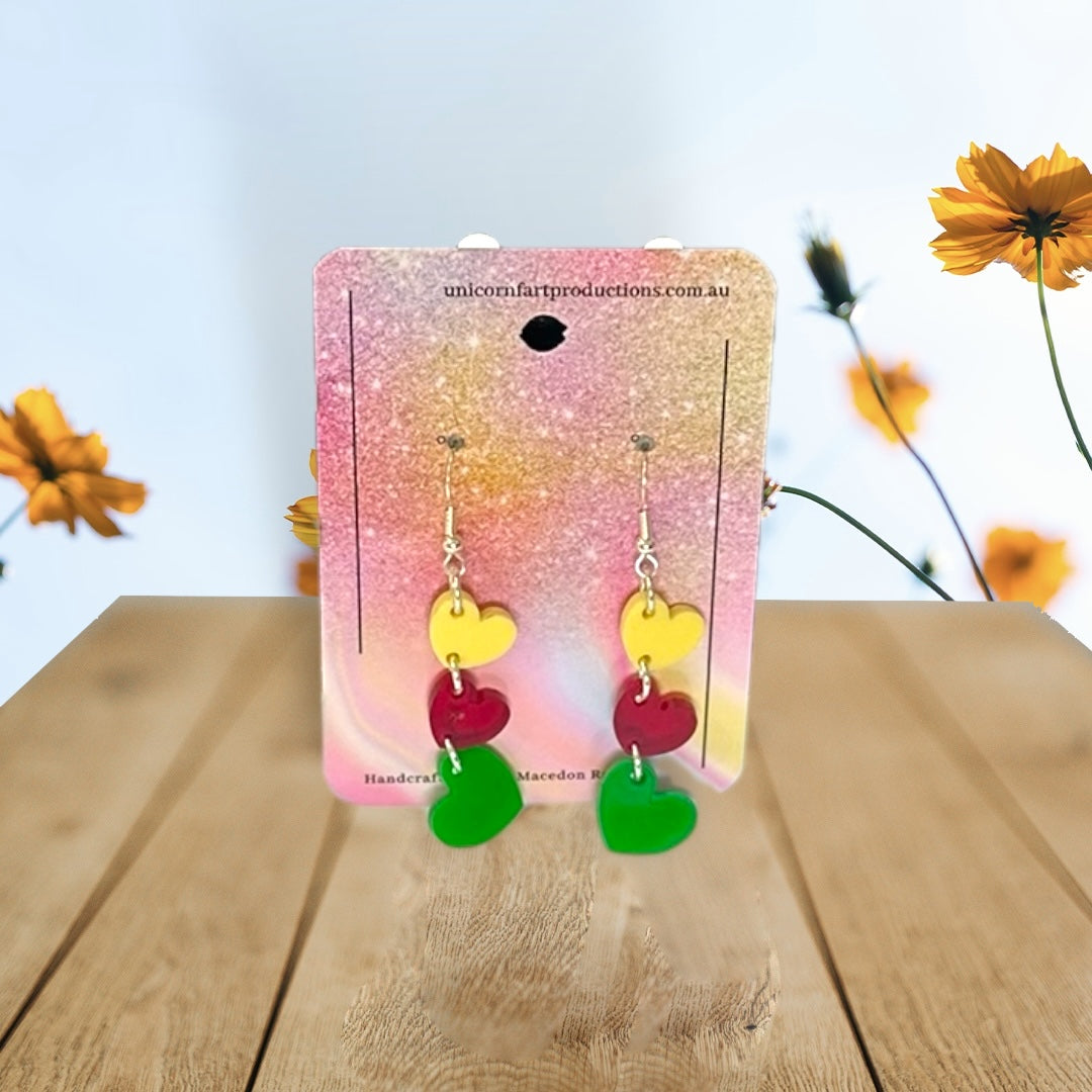 Acrylic handmade earrings  - 3 Small Hearts