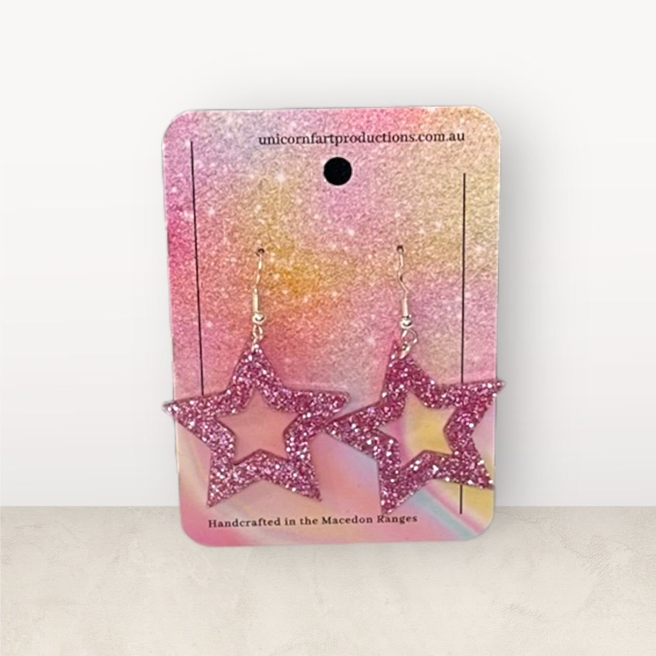 Acrylic handmade earrings  - Pink Glitter Star