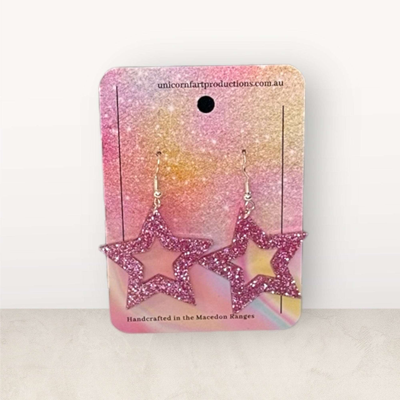 Acrylic handmade earrings  - Pink Glitter Star - Unicorn Fart Productions