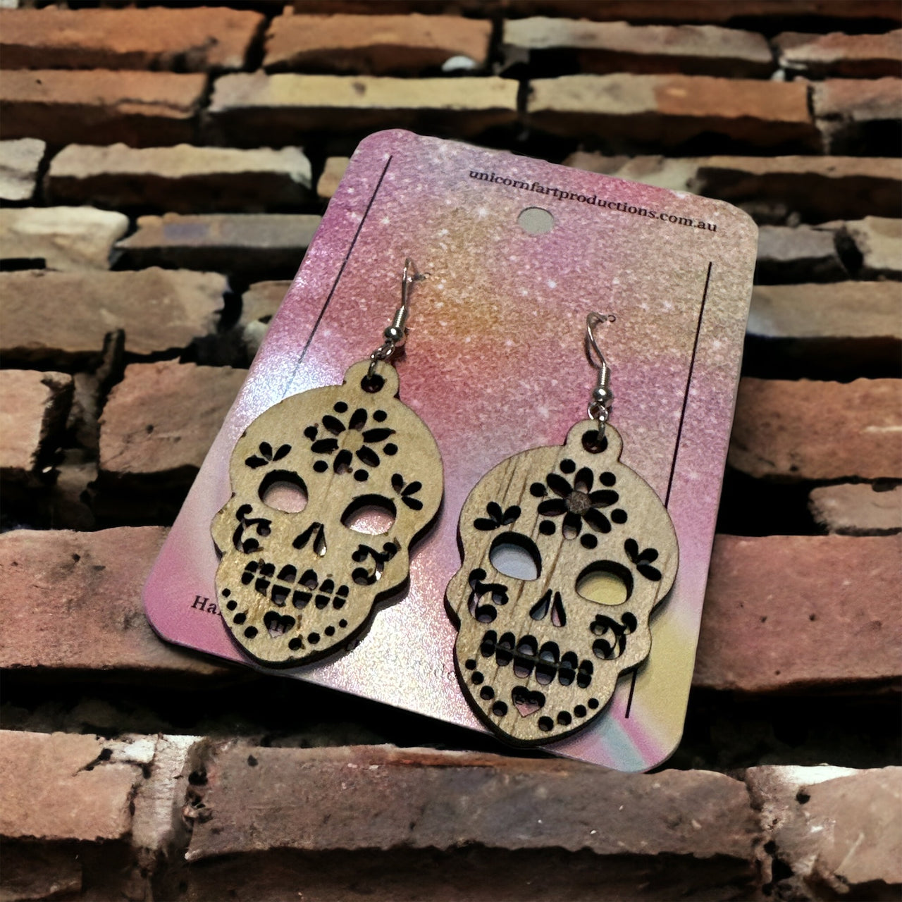Wooden Handmade earrings crafted from sustainable timber - Skulls 3