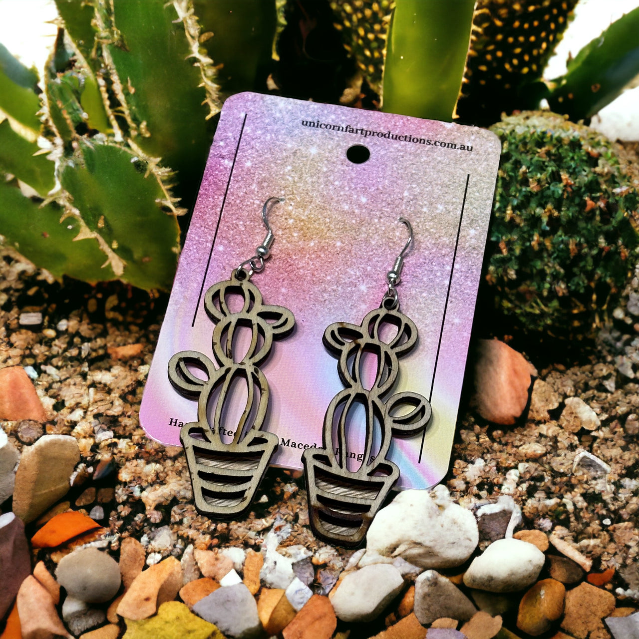 Wooden Handmade earrings crafted from sustainable timber - Cactus 4