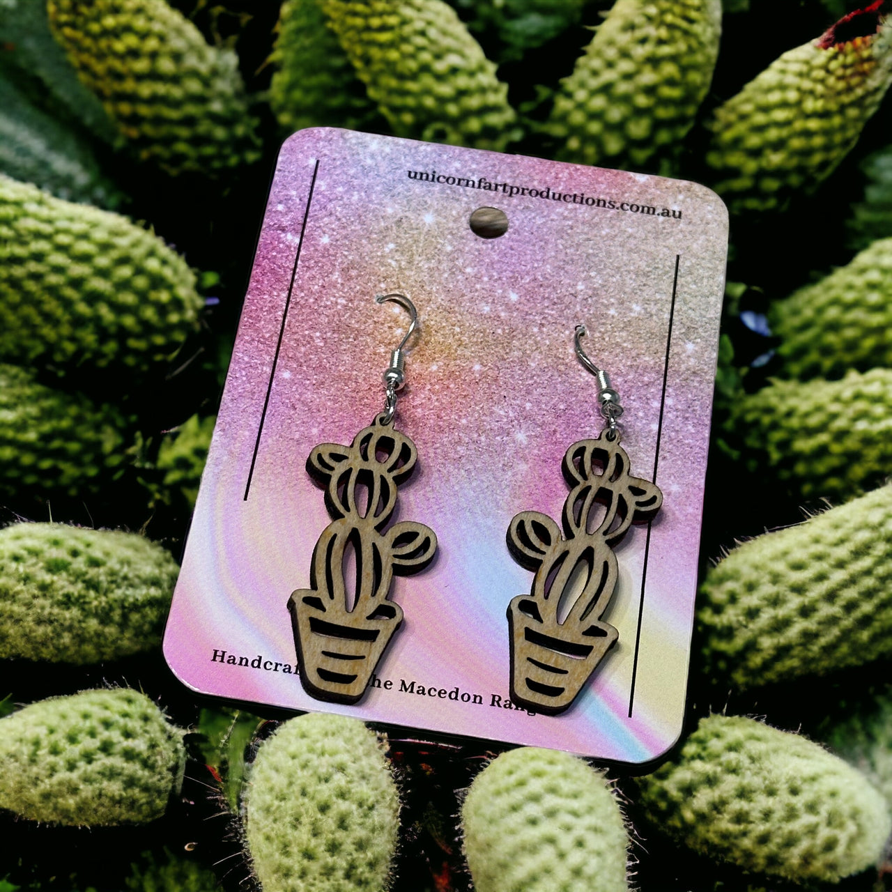 Wooden Handmade earrings crafted from sustainable timber - Cactus 6