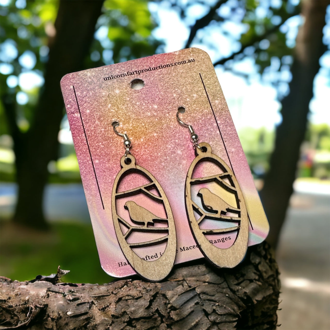 Wooden Handmade earrings crafted from sustainable timber - Birds 003