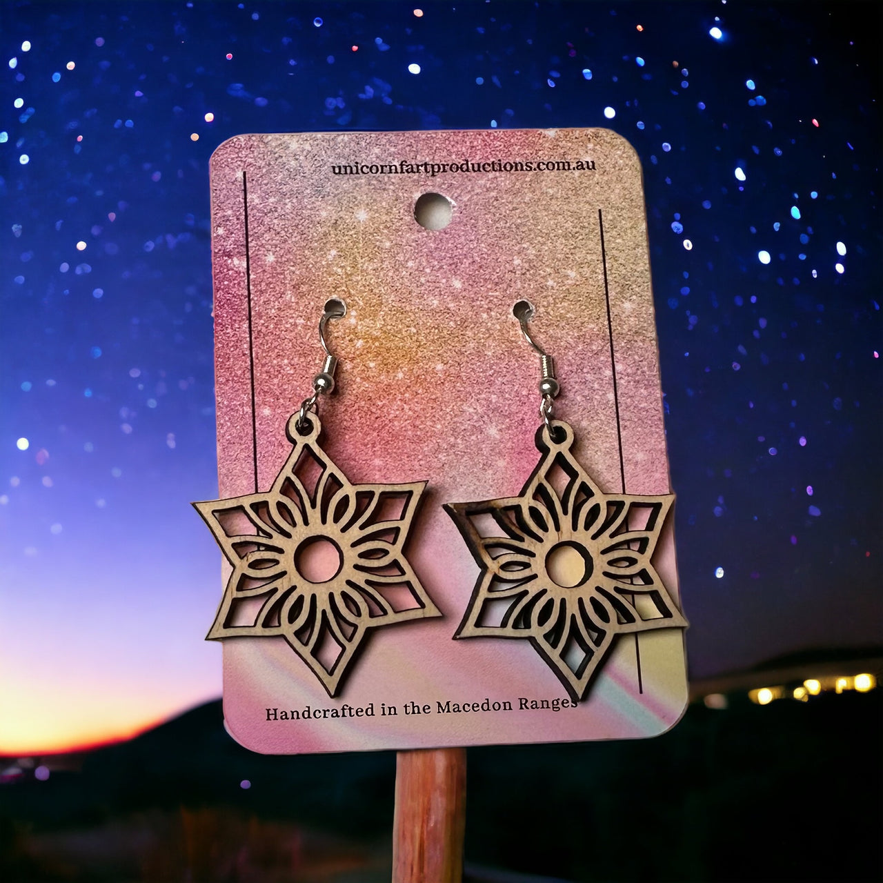 Wooden Handmade earrings crafted from sustainable timber - Stars 3