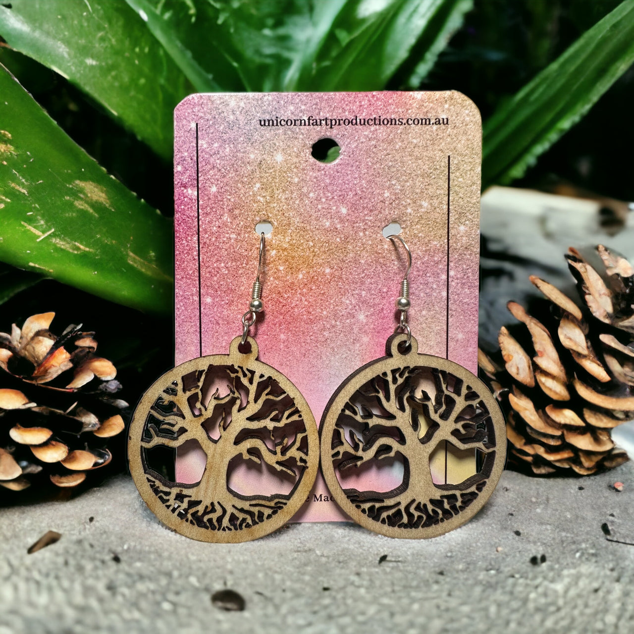 Wooden Handmade earrings crafted from sustainable timber - Trees 2