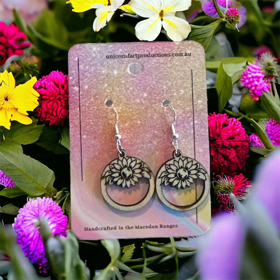 Wooden Handmade earrings crafted from sustainable timber - Sun Flowers