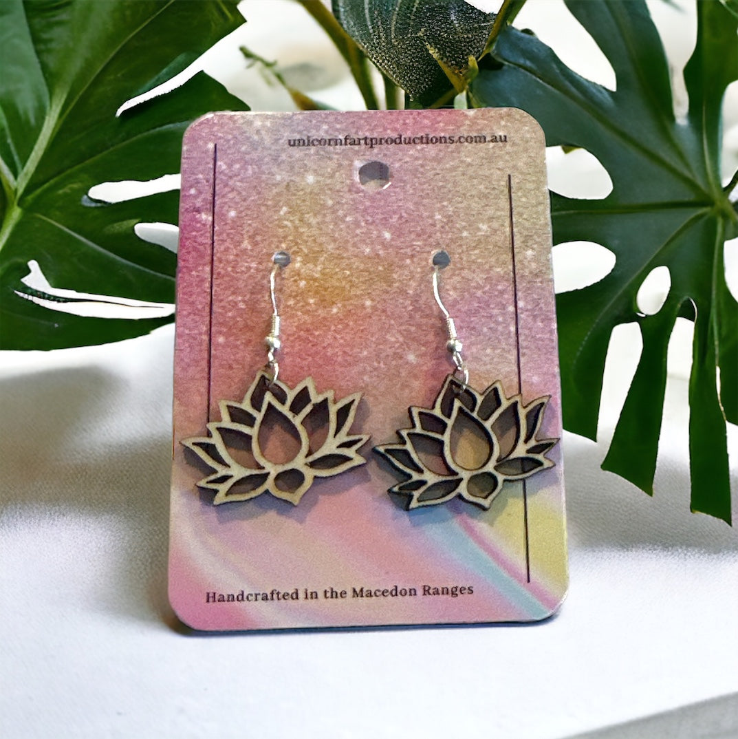 Wooden Handmade earrings crafted from sustainable timber - Lotus