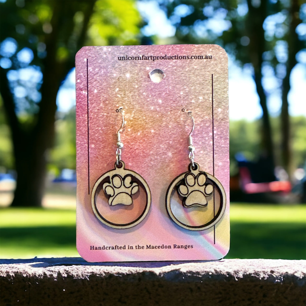 Wooden Handmade earrings crafted from sustainable timber - Dog Paw