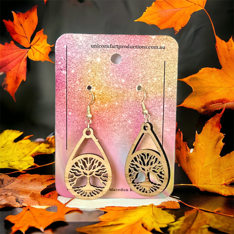 Wooden Handmade earrings crafted from sustainable timber - Tree of Life