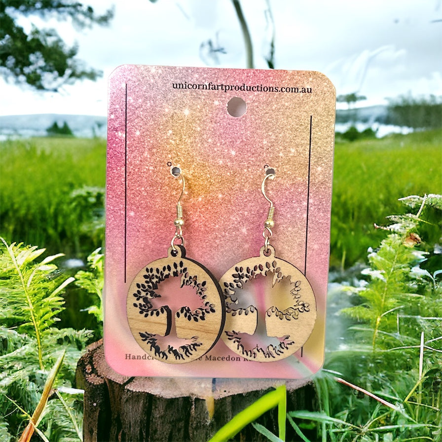 Wooden Handmade earrings crafted from sustainable timber - Tree Circle
